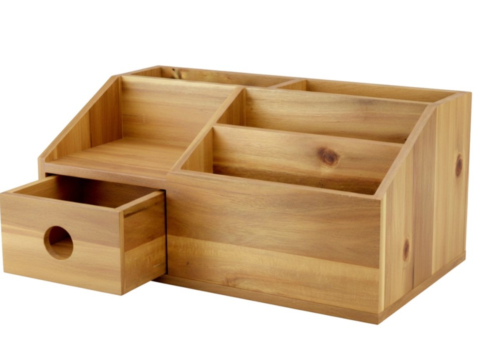 Premium Acacia Wood Desktop Organizer - Multi-Compartment Storage with Drawer